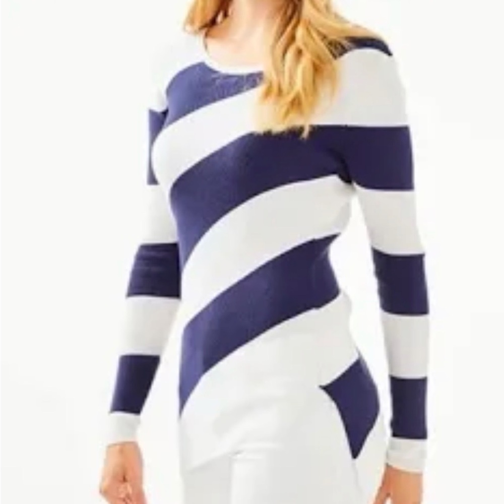 Lilly Pulitzer, Diagonal Navy and White Striped Women's Sweater, NWT, size Med